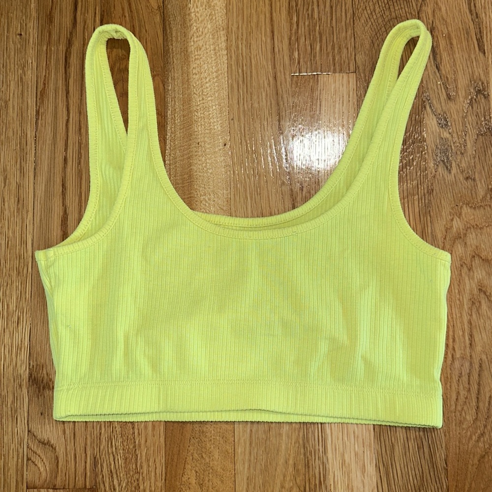 New Neon Yellow Ribbed Crop Top - Picture 2 of 3